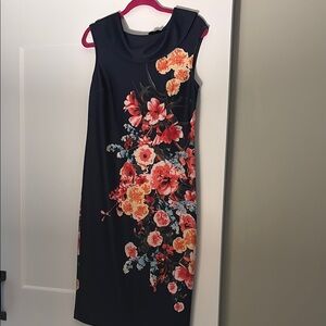 ECI Blue and Black Sheath Midi Dress for Wedding Guest